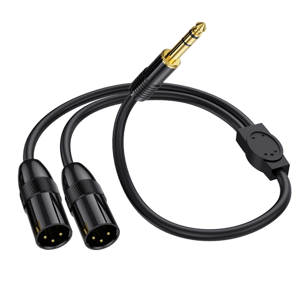 6.35mm TRS Male Plug To 2 Dual XLR Male Microphone Stereo C