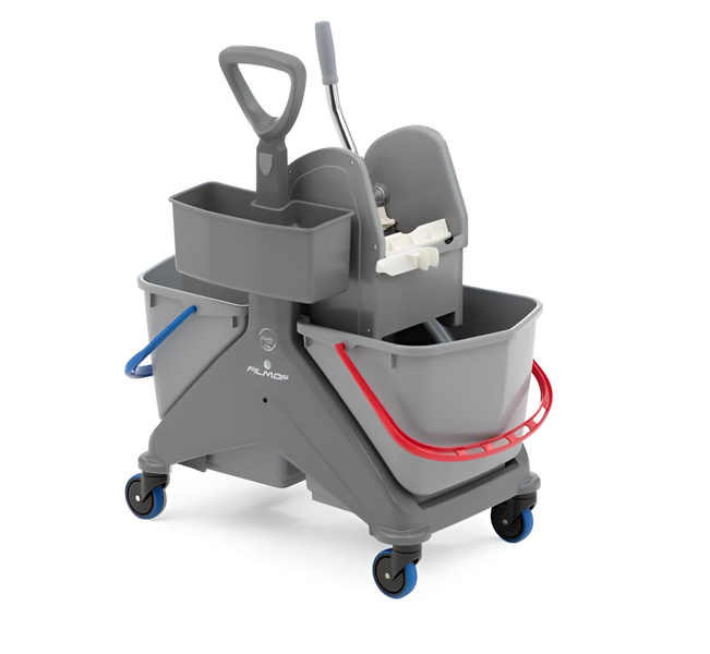 Filmop OneFred 30L Cleaning Trolley - Dual 15L Buckets &amp; Down Press Wringer