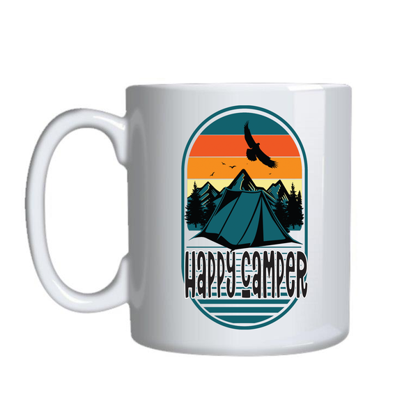 Happy Camper Mug for Adventure Lover Trendy Graphic Cup Birthday Present014