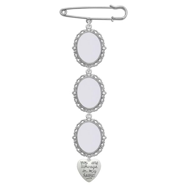 Triple Memorial Wedding Bouquet Photo Brooch Pendant