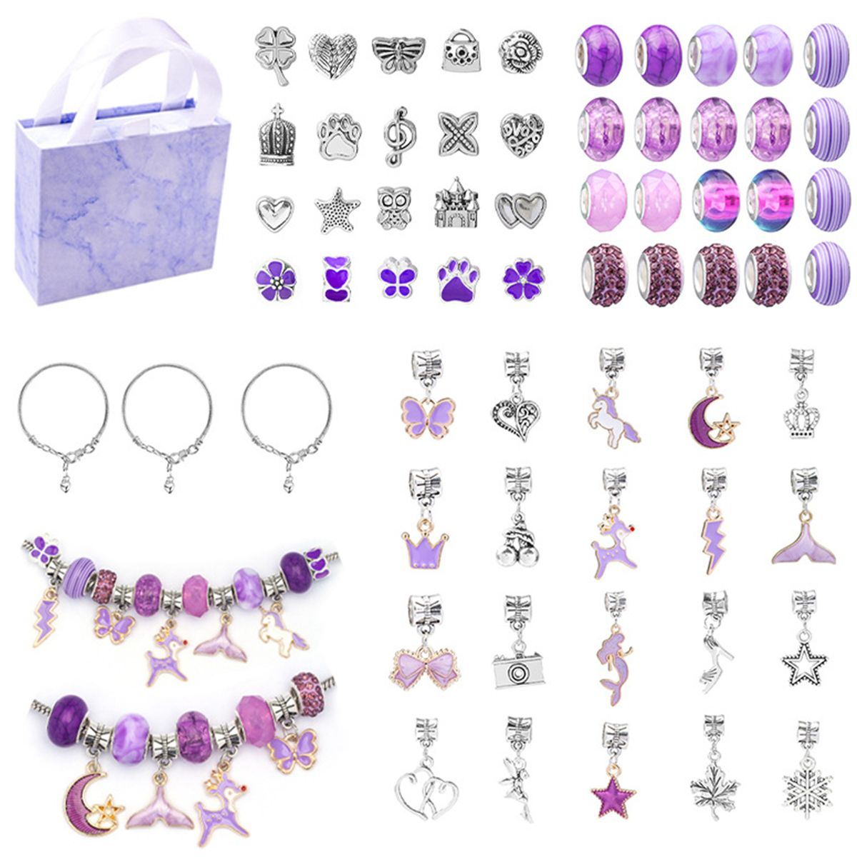 64 Pieces Diy Charm Bracelet Making Kit For Girls Charm Beads Bracelet
