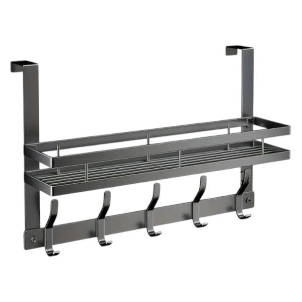 Over-the-Door Towel Rack &amp; Coat Hanger With 5 Hooks - Dark Grey