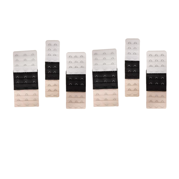 Universal Bra Extender Hook Straps - Pack of 18 - Beige, Black, White