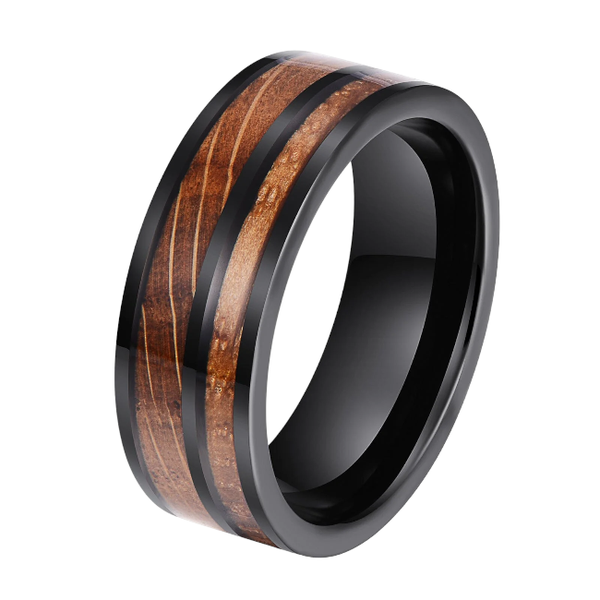 Men's Whisky Wood Black Tungsten Ring WR-219