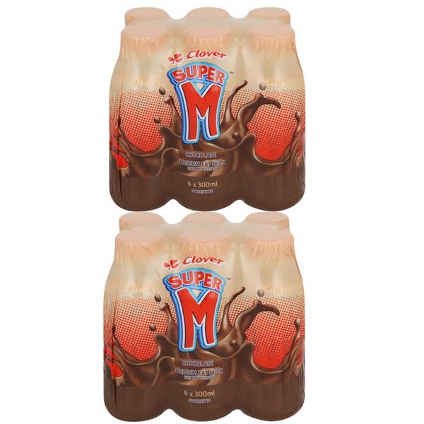 Clover Super M Chocolate Medium Fat Milk UHT Processed - 12 x 300ml