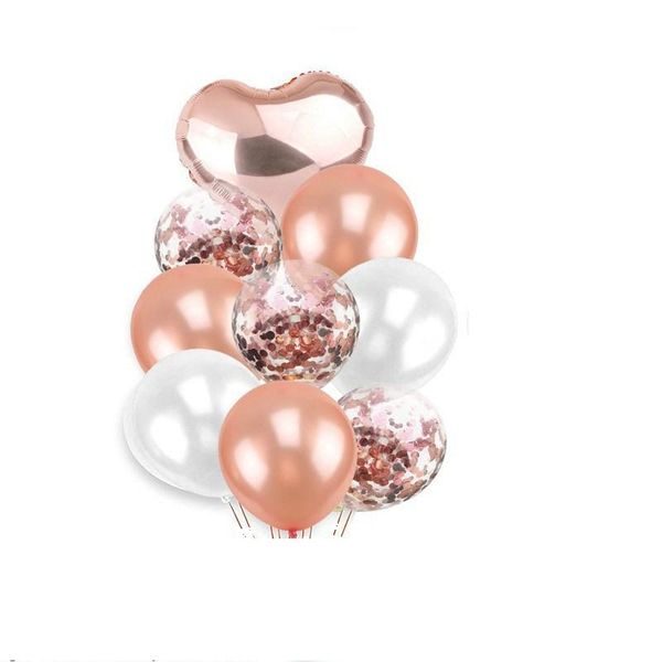 Rose Gold Heart Confetti Balloons Decor Set 13 Pieces