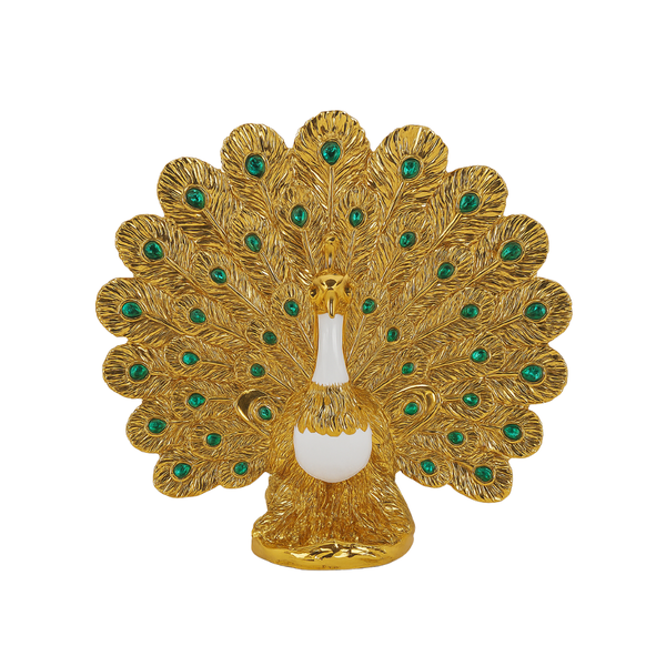 Wansati Peacock Decorative Sculpture with Emerald Accents
