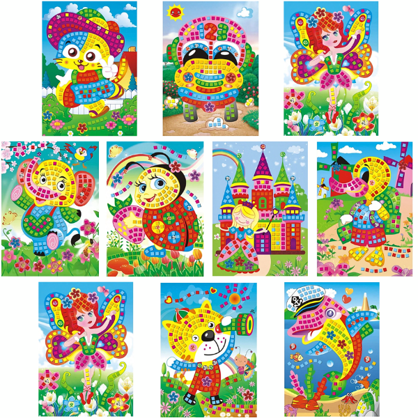 Peel &amp; Stick Glitter Mosaic Sticker Cards Art &amp; Crafts Pack - 10 Craft Pack