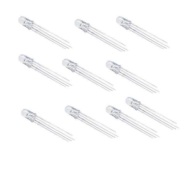 BMT RGB LED 4-Pin 5mm Common Cathode 10-Pack Clear RGB LEDs