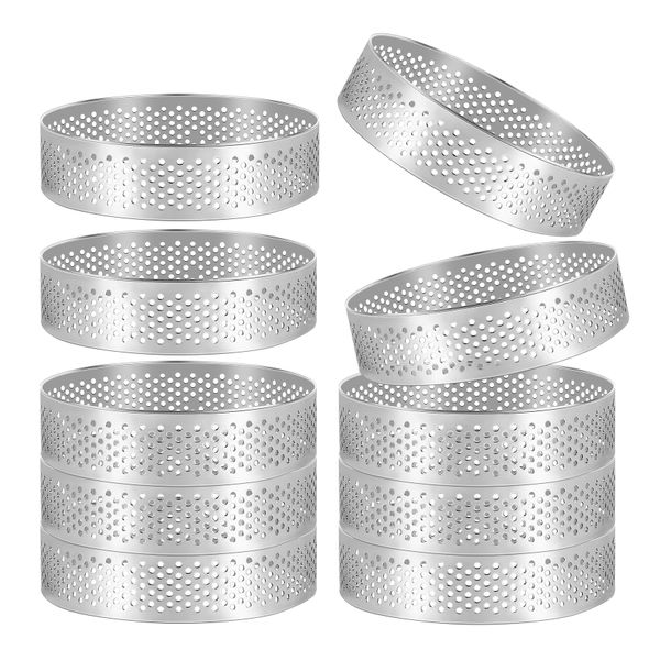 10Pcs Round Dessert Stainless Steel Perforated Fruit Pie Quiche Cake Mousse
