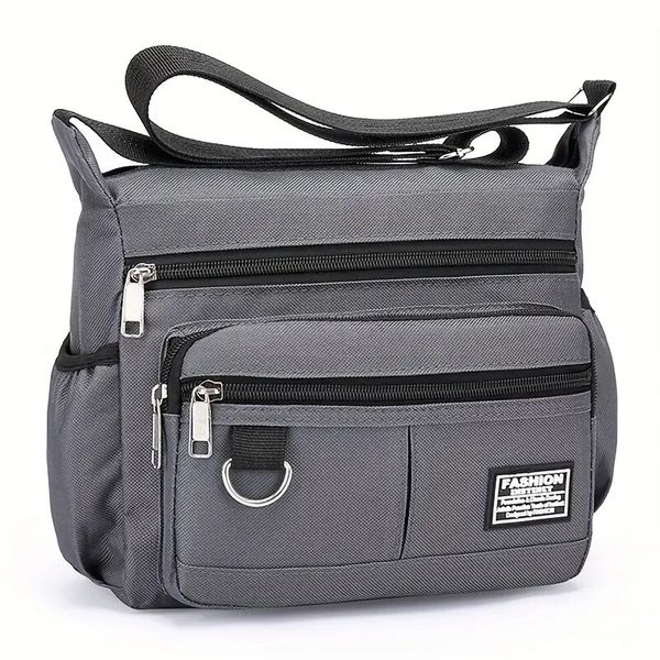 Men's Large Capacity Multi-Layer Nylon Shoulder Crossbody Bag 7 Compartment