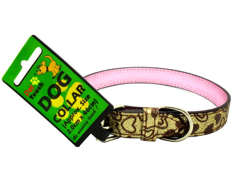 Medium Pet Puppy Dog Glitter Bling Collar Adjustable PU Leather Gold Hearts