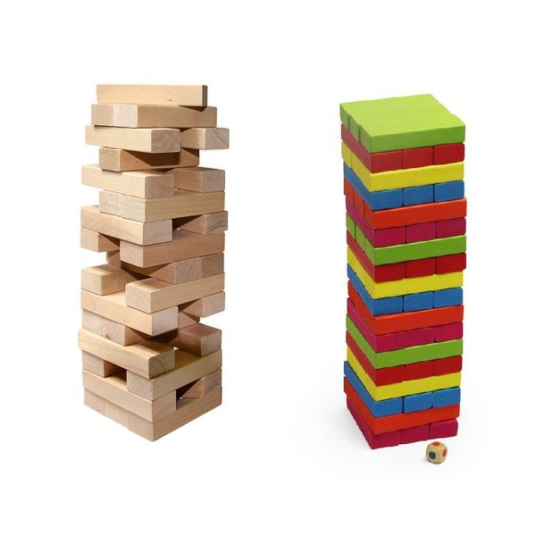 Wooden Tumbling Tower Stacking Game (Set of 2) Original &amp; Colour Blocks