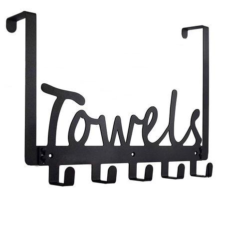 5 Hook Over Door Towel Rack Wall Mount Holder for Bathroom Bedroom Black Image