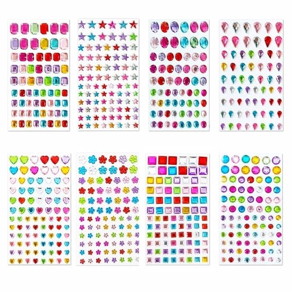 3D Gem Acrylic Crystal Stickers 8 Sheets Sparkly Rhinestone DIY Crafts