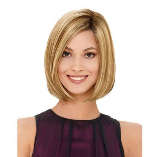 Women's Chemical Fiber Dyed Gradient Color Short Straight Hair Wig Headgear