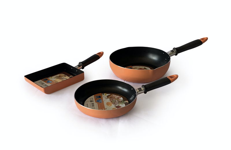 Orange Non-Stick Wok pan and Fry pans Combo Set 3 Piece