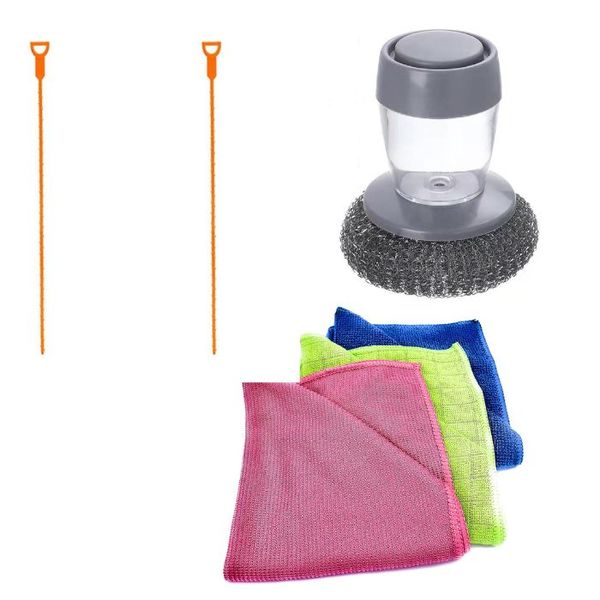 Ultimate Kitchen Cleaning Trio: Dish Washing Scrub, 3 Cloths, 2 Sink Hooks