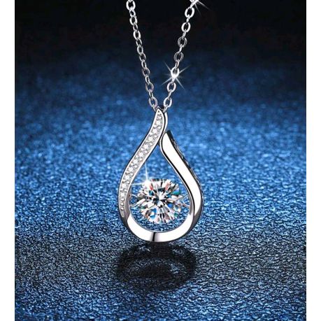 Women Water Drop 925 Sterling Silver Pendant with Moissanite
