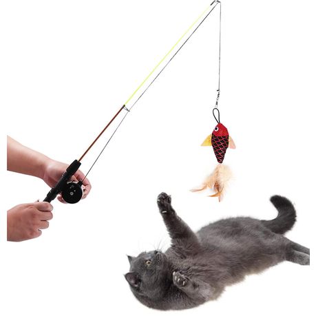 Fishing Rod Cat Toy Manual Reel Pulley Design Telescopic Fishing