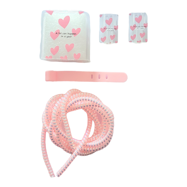 5pcs Hearts Decor Charger Head Cover &amp; Data cable Protector Set