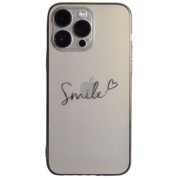 Clear - Phone Case with Black Written Smile - Iphone 15 Pro