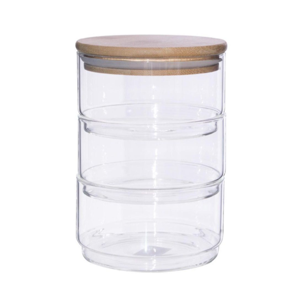 Stackable Glass Jars with Bamboo Lids - Set of 3 - SGJBL-S03
