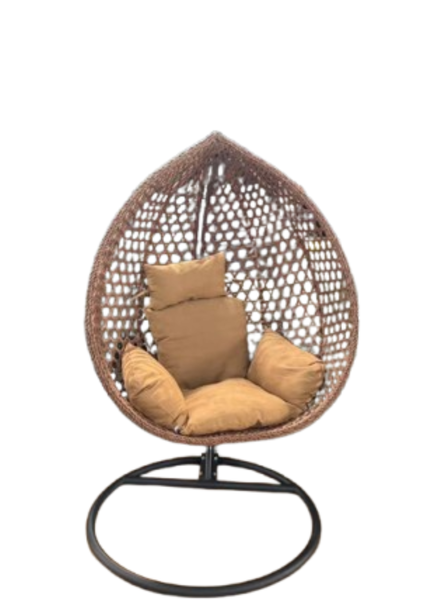 Cozy Rattan Hanging Egg Chair with Cushions and Steel Base - Natural Brown