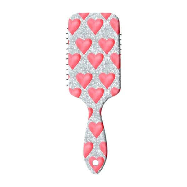 Paddle Hairbrush With Functional Detangling &amp; Heart Pattern- Silver Glitter