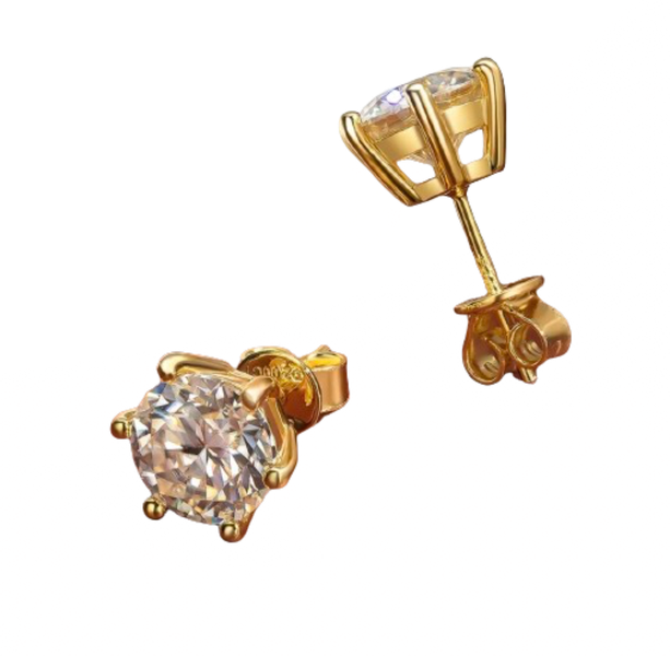 Moissanite Stud Earrings Diamond 18K Yellow Gold plated 925 Sterling Silver