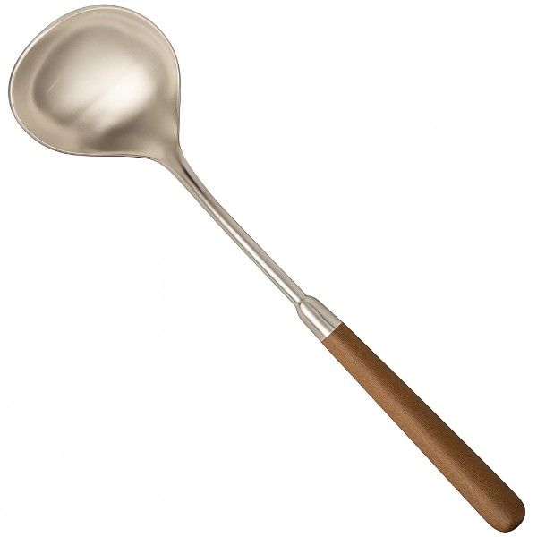 2 Pack - Stainless Steel Soup Ladle With Wooden Handle - Silver &amp; Brown