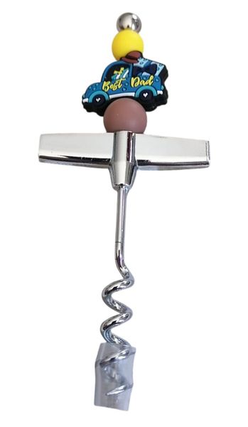 Fathers Day Gift, Steel Corkscew, With Silicone Beads Best Dad With Car