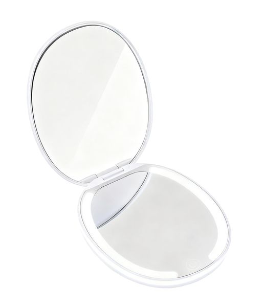 Lighted Travel Makeup Mirror, 1x/2x Magnification,Handheld, 2-Sided