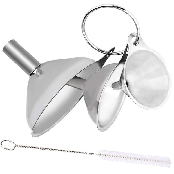 3-In-1 Stainless Steel Funnel Set with Storage Ring and Cleaning Brushes