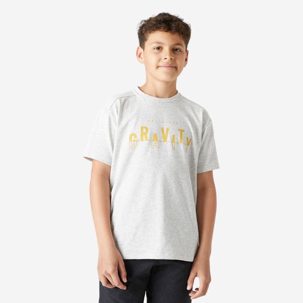Domyos Kids Breathable Cotton T-Shirt 500 - Light Grey