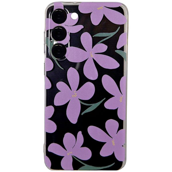 Clear Phone Case with Big Purple Flowers compatible with Samsung S23+