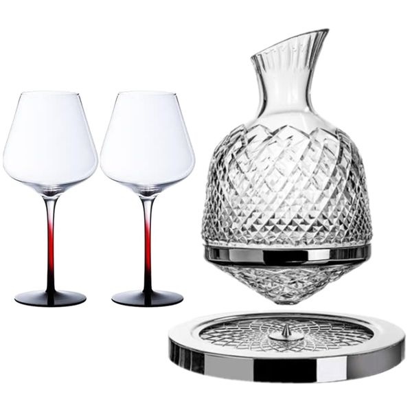 Crystal Luxury Wine Decanter Aerator 360 Degree Spin with Burgundy Cup