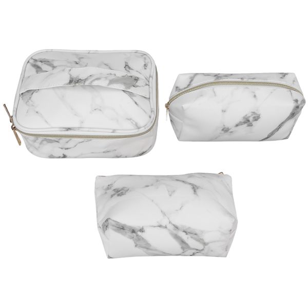 3Piece Women's Cosmetic Bag Marble Print Makeup Case Storage Handbag
