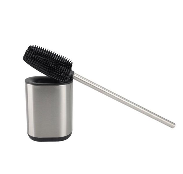 Silicone Toilet Brush with Stainless Steel Handle and Holder