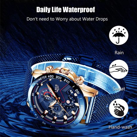 Lige 9929 Luminous Blue Men Watches Mesh Strap Wrist Watches Daily Sale Shop