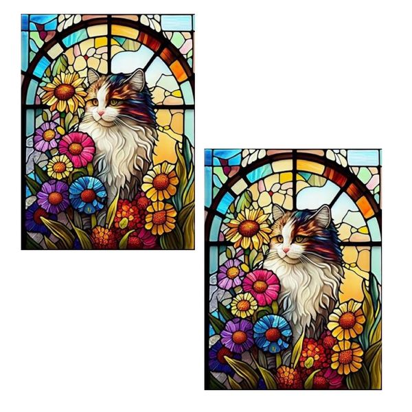 Decor Stained Glass Window Film Cat Decal Sticker 40cm - Set of 2