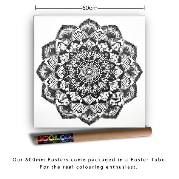 iColor Large Colouring Poster GEOMETRIC MANDALA WHITE