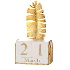 Golden Leaf Perpetual Desk Calendar Timeless Elegance for Office 