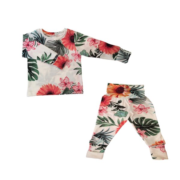 Baby/Toddler/Kids Pajamas - Foldover Cuffs - White with Floral