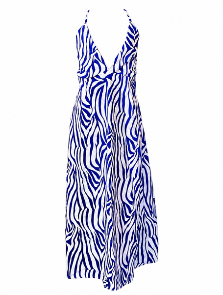 Blue Polyster A-Line Maxi Dress image