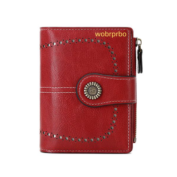 wobrprbo RFID Anti-Theft Wallet, Zipper Closure, PU Leather, Burgundy