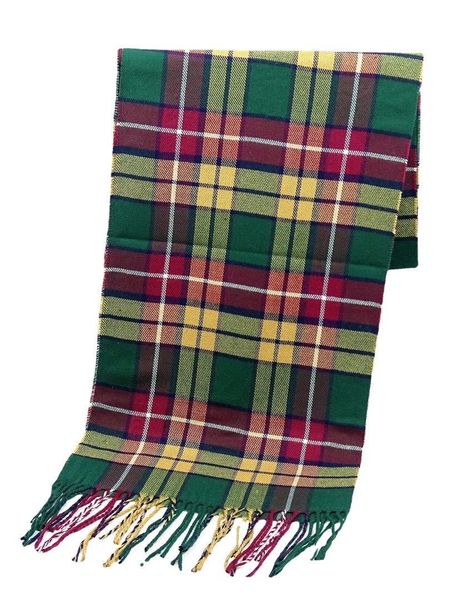 Men's Checked Scarf Cashmere Tasseles - Green/Red