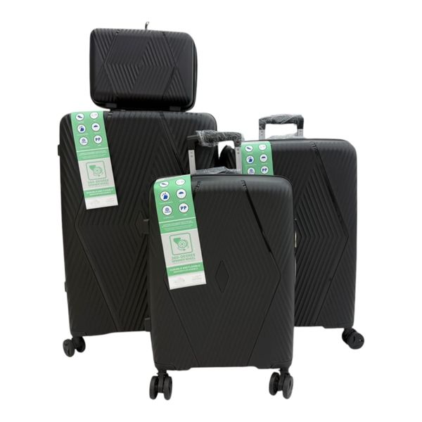 4-Piece PPS Luggage Set Hard Shell Travel Suitcase-M7896-Black