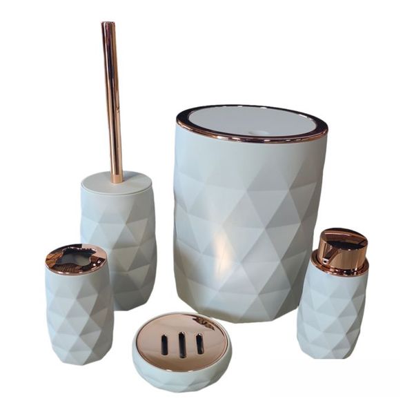 Diamond-Shaped Bathroom Accessory Set - Beige - 5 Piece