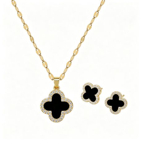 18K Gold Plated Jewelry Set - Crystal Pendant Necklace & Stud Earrings Image